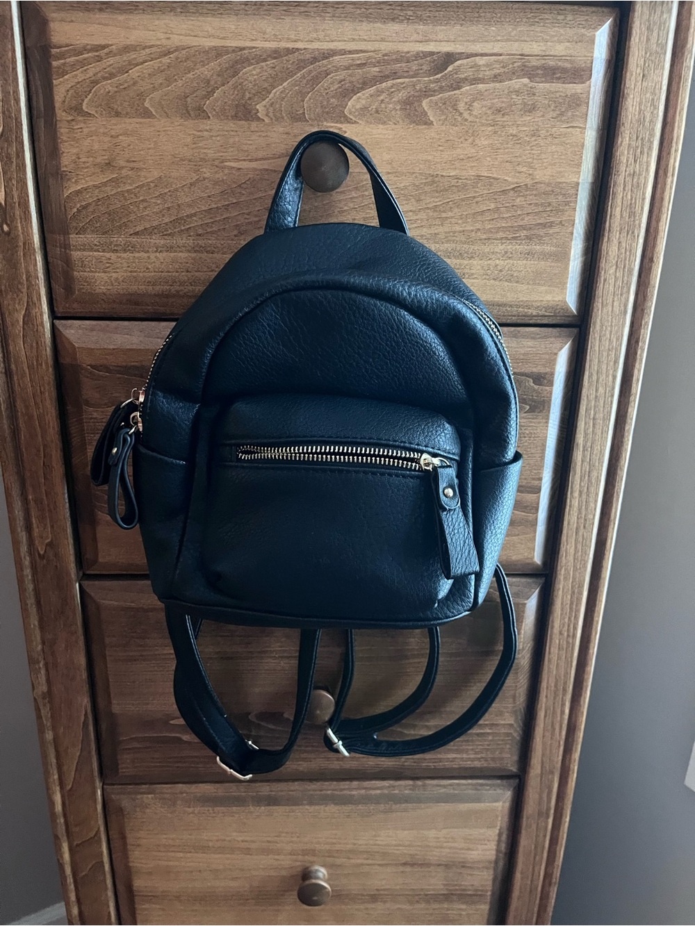 Classic Black Pleather Mini Backpack - Sleek Everyday Carry